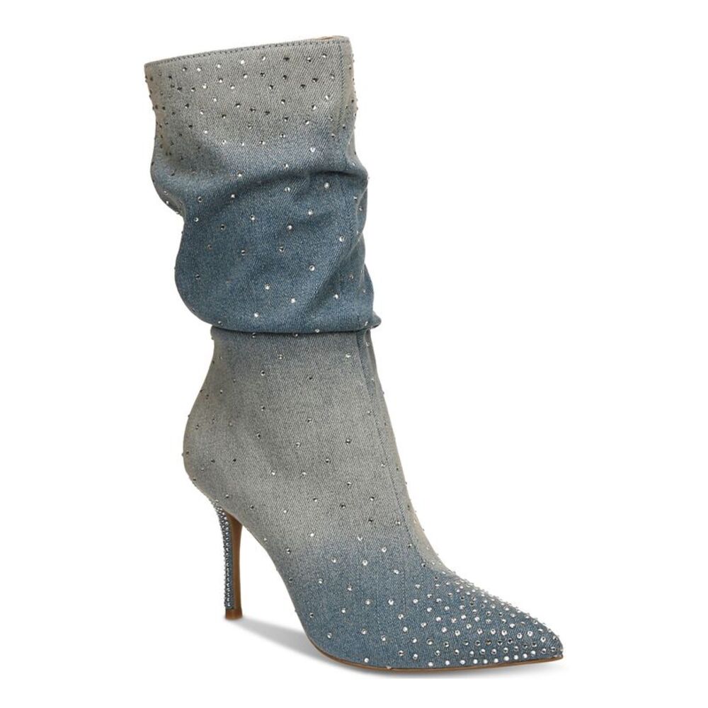 THALIA SODI Womens Blue Denim Raquell Pointed Toe Stiletto Slouch Boot 5.5 M